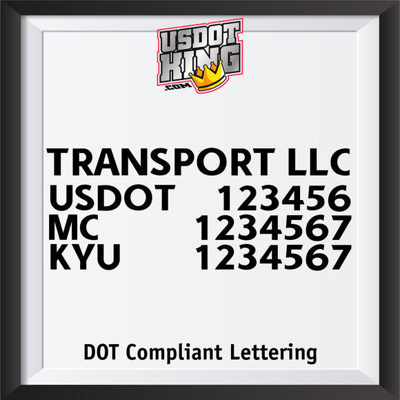 transport company name with usdot, mc kyu lettering decal