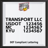 transport company name with usdot, mc kyu lettering decal