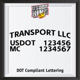 arched transport name with usdot and mc lettering