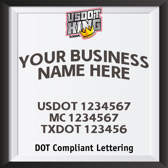 arched business name with usdot mc txdot lettering