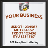 arched business name with usdot mc txdot kyu lettering