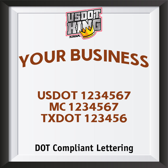 arched business name with usdot mc txdot decal lettering