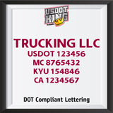 trucking company name with usdot mc kyu ca number lettering decal