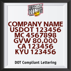 company, usdot, mc, gvw, ca kyu lettering decal